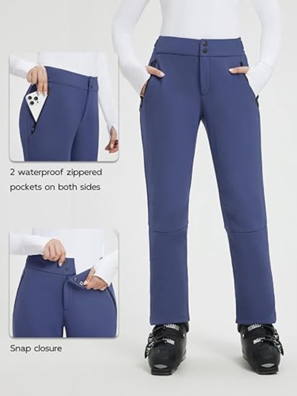 Baleaf Women's Navy Blue Fleece Lined Water Resistant Snow Ski Pants Size-Small